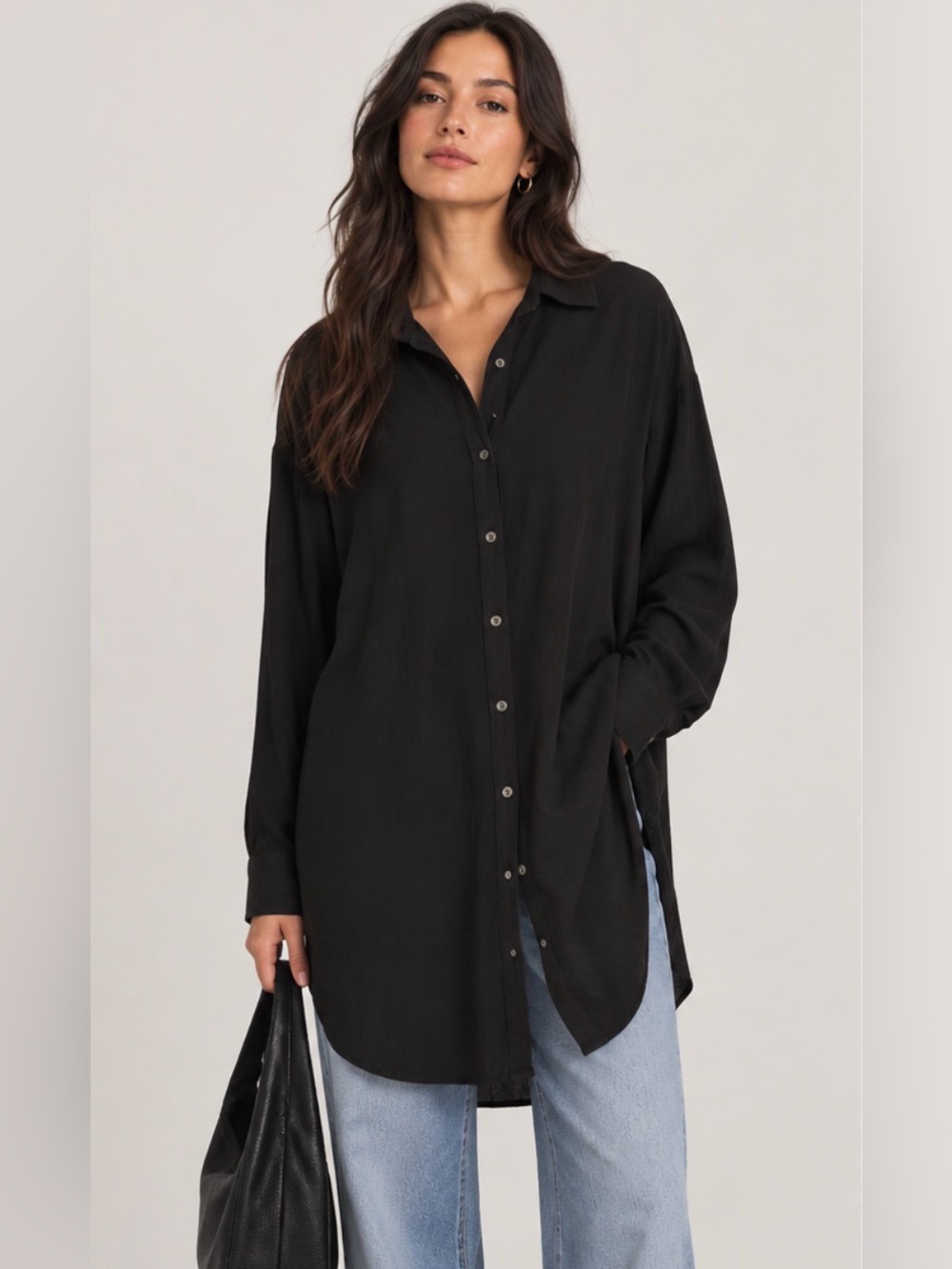 Wilfred Black Oversized Long-Sleeve Button-Down Shirt